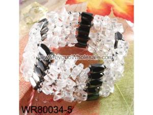 36inch White Clear Crystal Quartz Stone Chip Magnetic Wrap Bracelet Necklace All in One Set